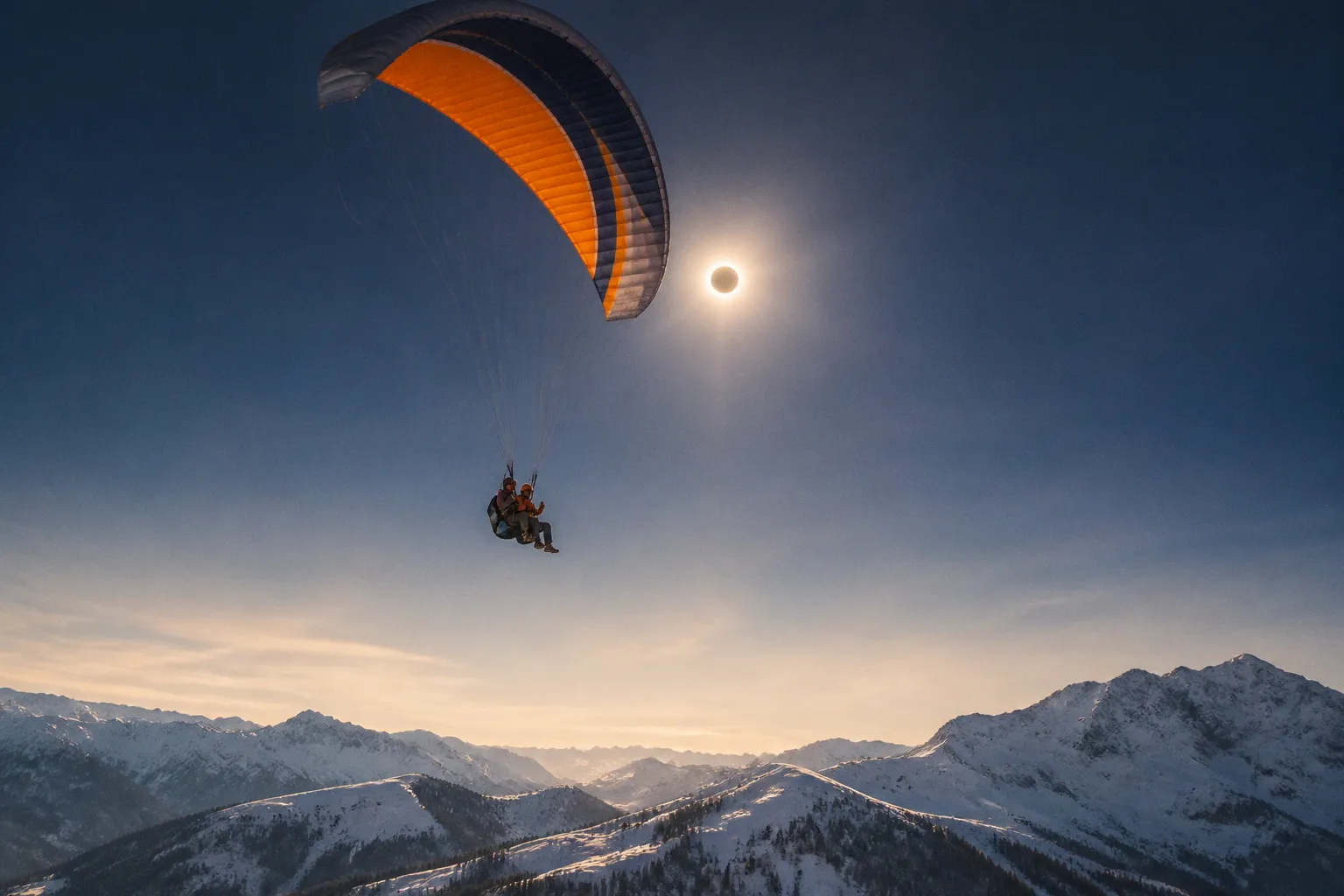 Observer l'éclipse solaire de 2026 en parapente biplace aux Saisies